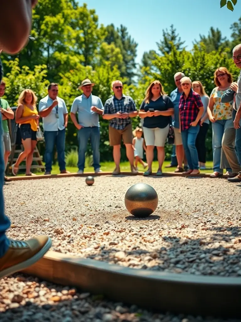 An engaging image of instructors guiding pétanque players, showcasing the transfer of knowledge and skill development in a supportive environment.