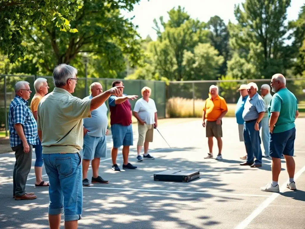 An instructor demonstrating rules to a group of trainees during a certification session, highlighting the Referee and Instructor Certification program.